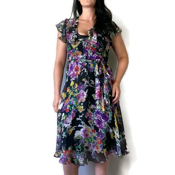 Lauren Ralph Lauren Silk Floral Short Sleeved Midi Dress Size 6 - Picture 2 of 6
